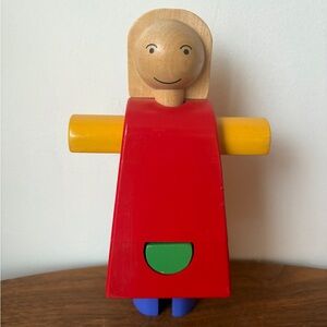 Vintage IKEA  Mula Toy Charming Wooden Doll with Red Dress